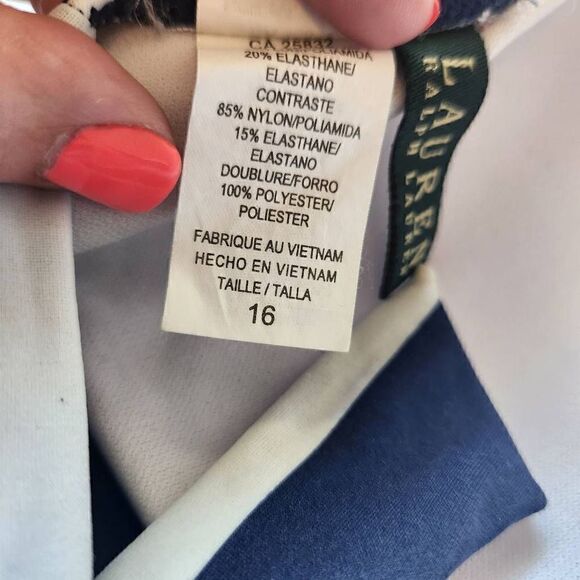 Lauren Ralph Lauren Striped Logo Ring Halter Bikini Size L - Picture 5 of 5